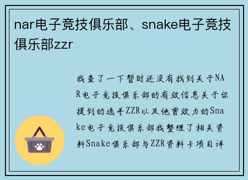 nar电子竞技俱乐部、snake电子竞技俱乐部zzr