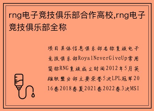 rng电子竞技俱乐部合作高校,rng电子竞技俱乐部全称